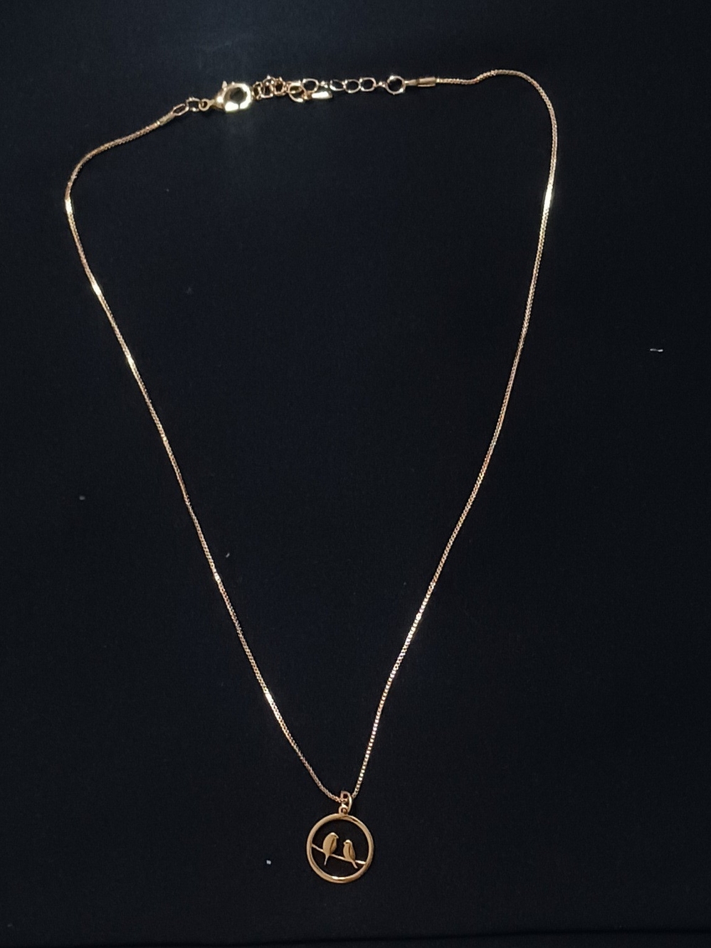 Delicate Gold Colored Love Birds Pendant Necklace